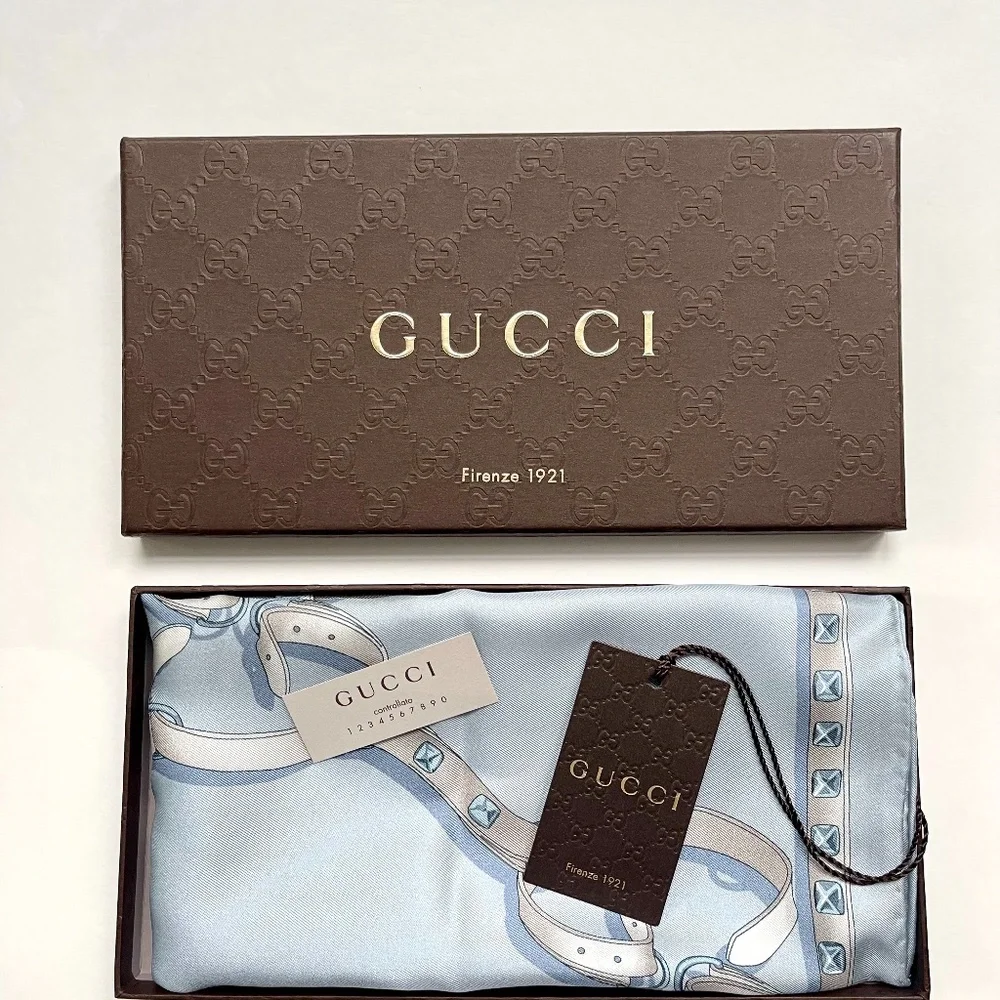 New Gucci Scarf Chains Color-Block Logo Silk Wrap with Gucci Gift Box